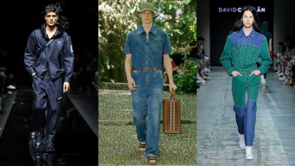 Tendenze moda estate 2020 - Double denim - Sfilate da sinistra Emporio Armani, Fendi, David Catalan