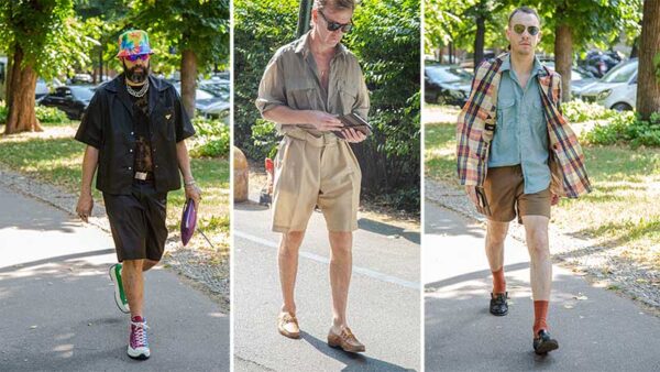 Moda uomo street style estate 2020. Tempo di shorts per lui, tempo di gambe al vento ;-) - Foto Charlotte Mesman
