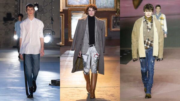 Tendenze moda uomo autunno inverno 2020 2021. Ecco le ultime tendenze jeans! - Da sinistra a destra N21, Etro e Dsquared2