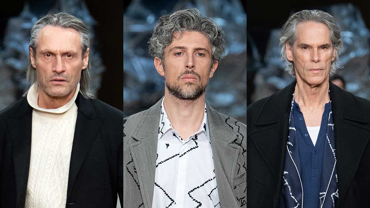Tendenze capelli uomo inverno 2020 2021. I capelli lunghi - e grigi - sono la tendenza! Photo: courtesy of Neil Barrett