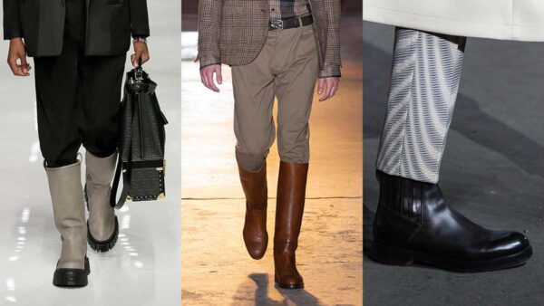 Tendenze scarpe uomo autunno inverno 2020 2021. Classici stivali Chelsea o stivali alti e moderni? Foto Fendi, Etro, Ermenegildo Zegna