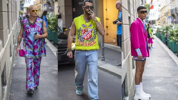 Street style moda da Versace sfilata uomo estate 2023 - Foto ADVERSUS