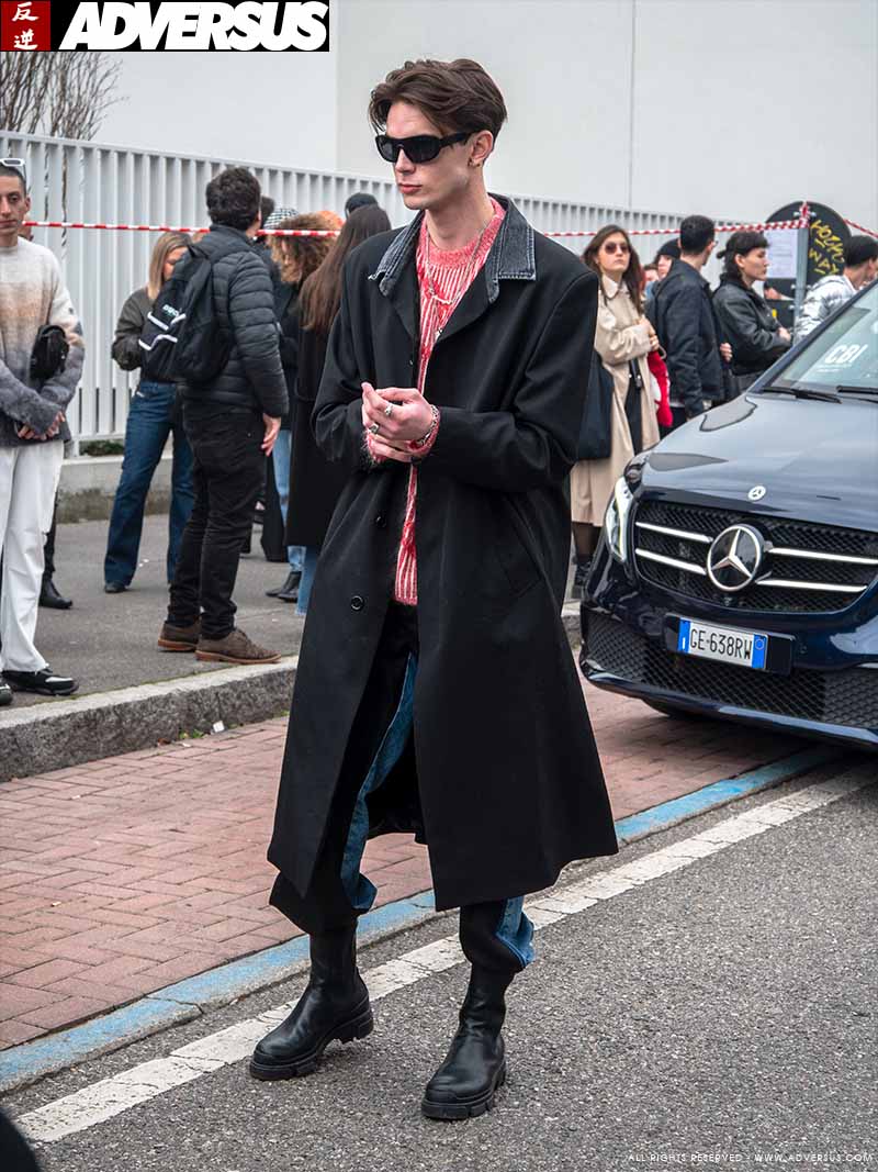 Street style moda uomo alla sfilata Diesel AI23/24 - Photo Charlotte Mesman