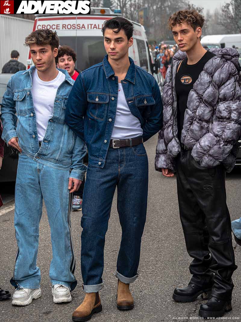 Street style moda uomo alla sfilata Diesel AI23/24 - Photo Charlotte Mesman